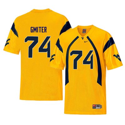 Men's West Virginia Mountaineers NCAA #74 James Gmiter Yellow Authentic Nike Throwback Stitched College Football Jersey LQ15N60FU